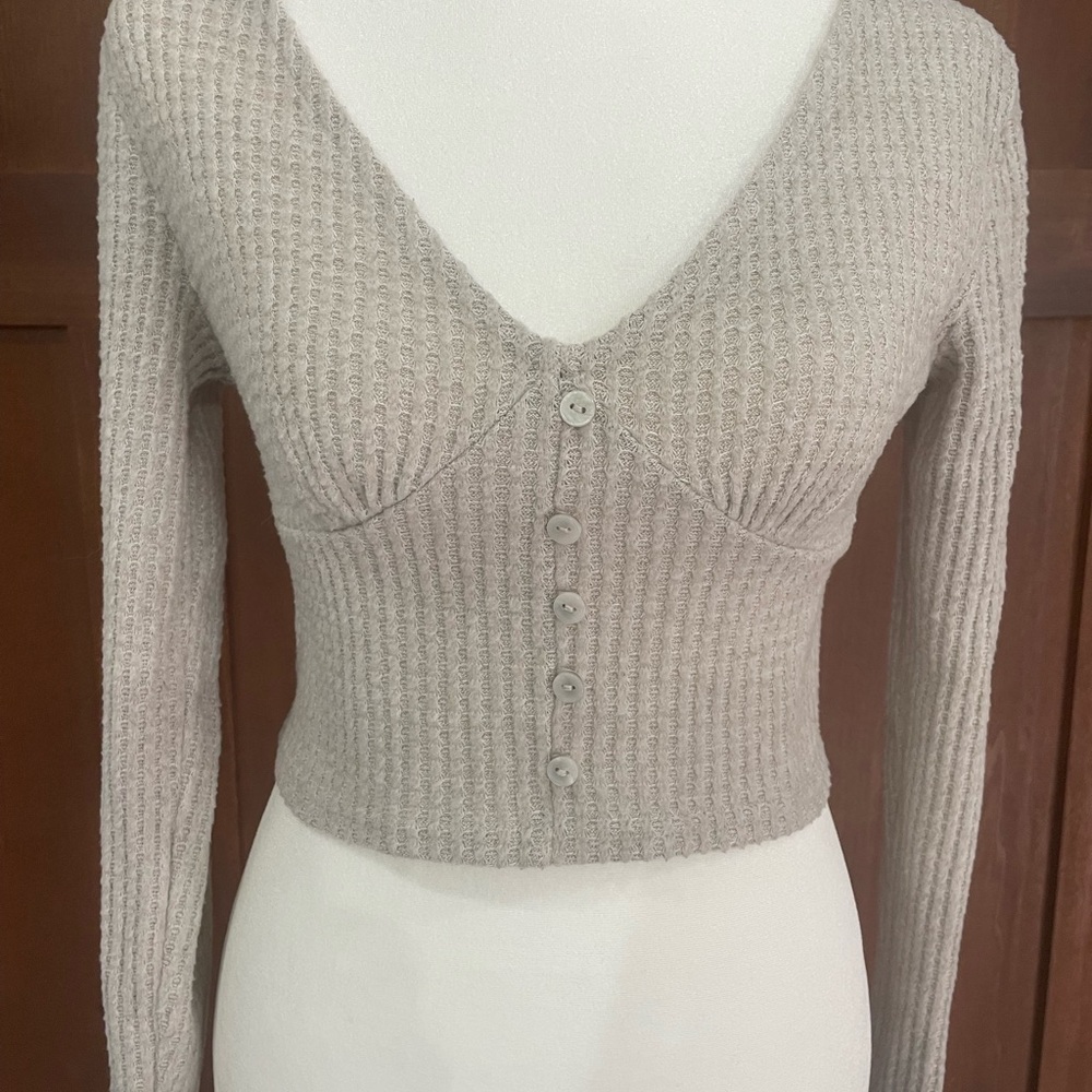 SO Cream Ribbed Knit Top
